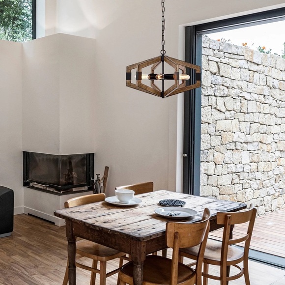 Warehouse of Tiffany 6-Light Kraven Imitation Wood Grain Abstract Chandelier NEW - Picture 3 of 8